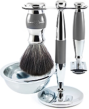 Духи, Парфюмерия, косметика Набор для бритья - Edwin Jagger Grey & Chrome 4 Piece DE Set Black Synthetic