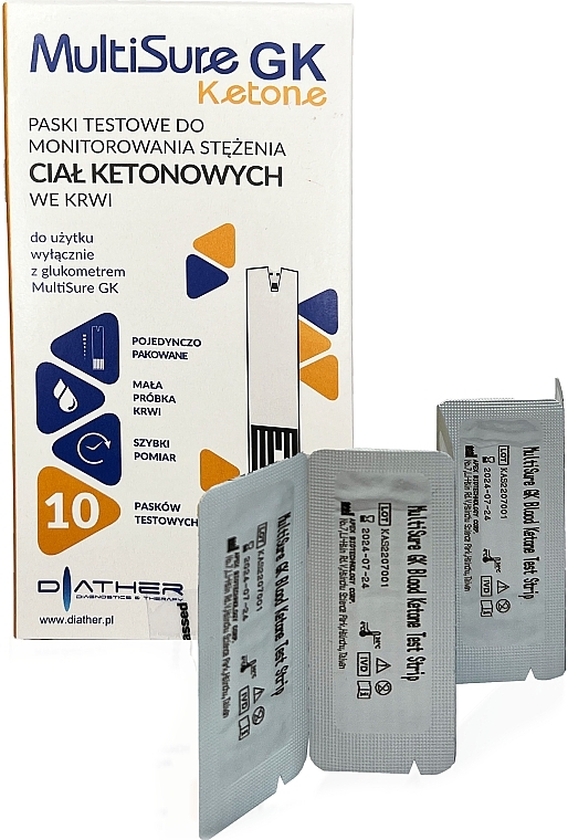 Тест-смужки для визначення рівня кетонів у крові, 10 шт. - Diather Diagnostics & Therapy MultiSure GK Ketone — фото N2