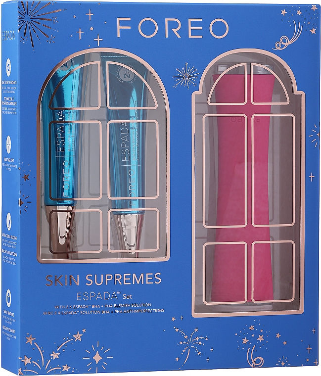 Рождественский набор, вариант 1 - Foreo Skin Supremes 2022 Espada Magenta Set (device/1pc + f/gel/2x15ml) — фото N1