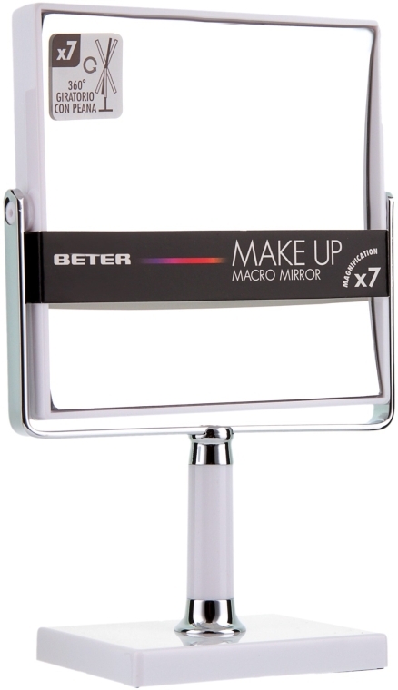 Зеркало на ножке двухстороннее с x7 увеличением, белое - Beter Viva Make Up Macro Mirror — фото N1