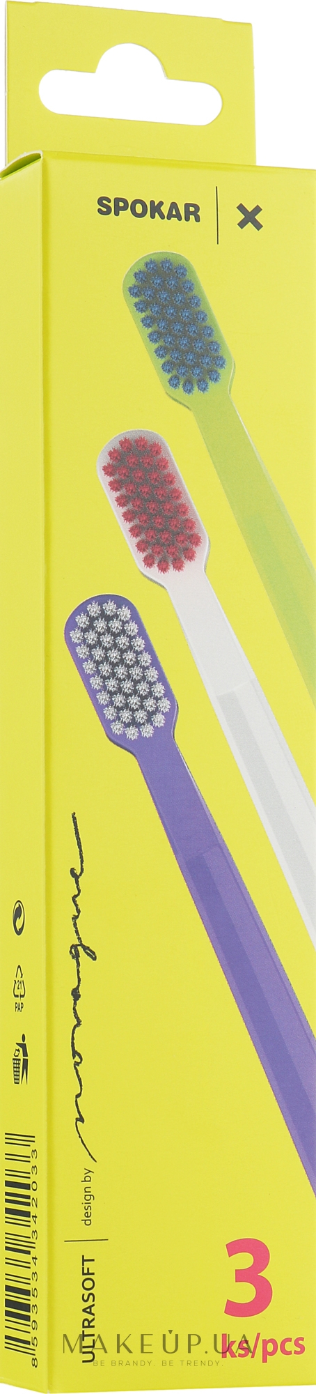 Набір зубних щіток "X", ультрам'які, салатово-блакитна + біло-рожева + фіолетово-біла - Spokar X — фото 3шт