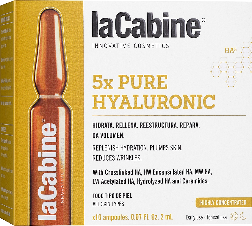 Увлажняющие ампулы против морщин с 5 гиалуроновыми кислотами - La Cabine 5xPure Hyaluronic Ampoules