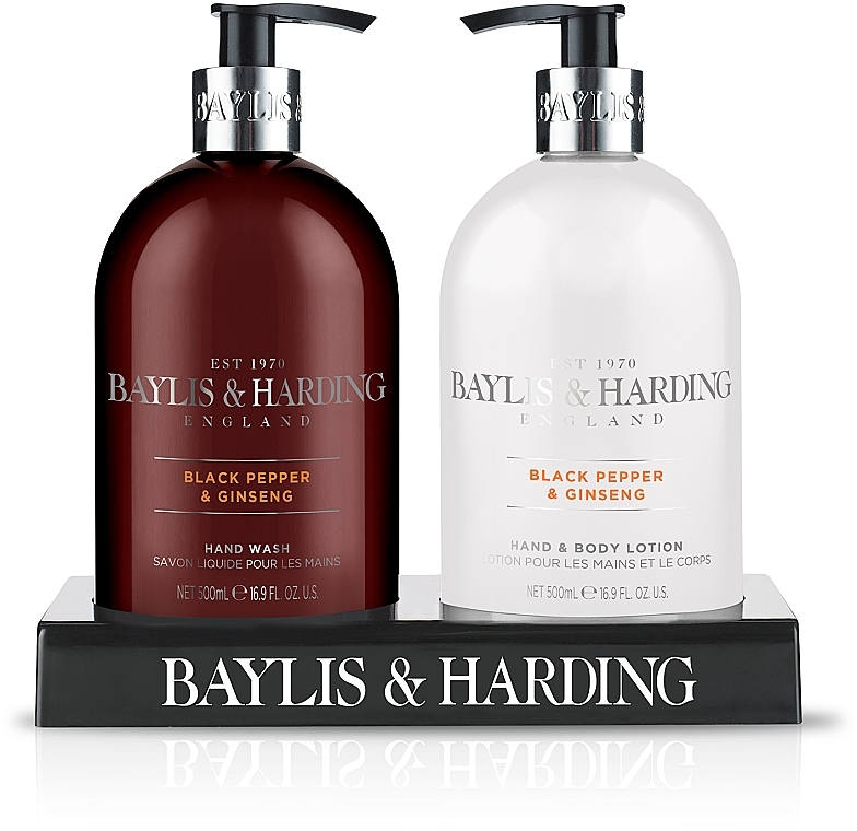 Набор - Baylis & Harding Royal Bouquet Black Pepper & Ginseng (b/lot/500ml + soap/500ml) — фото N2