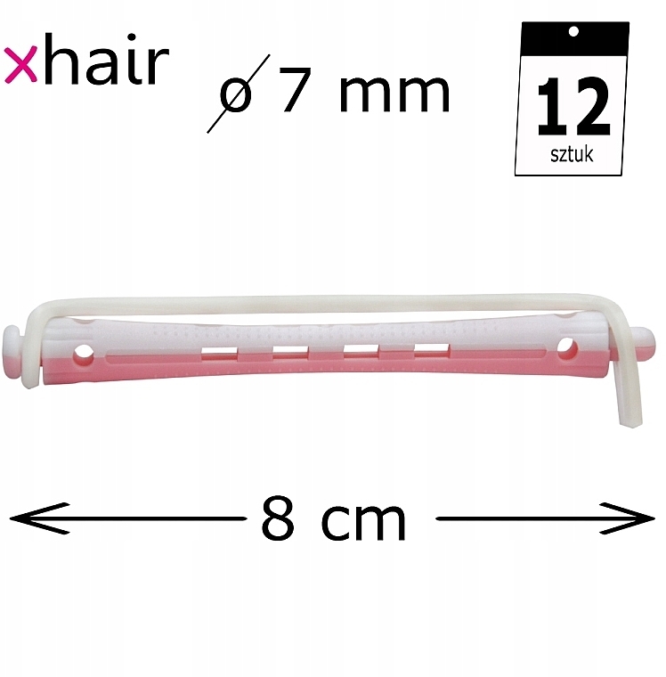 Бігуді-коклюшки для холодного завивання волосся, d7 мм, біло-рожеві, 12 шт. - Xhair — фото N2