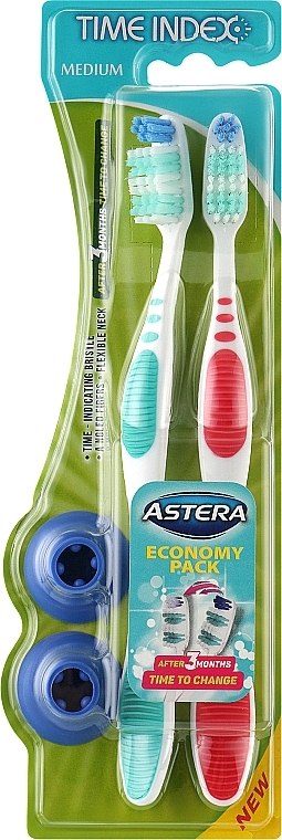 Зубная щетка c индикатором времени, красная + бирюзовая - Astera Time Index Toothbrush 1 + 1 — фото N1