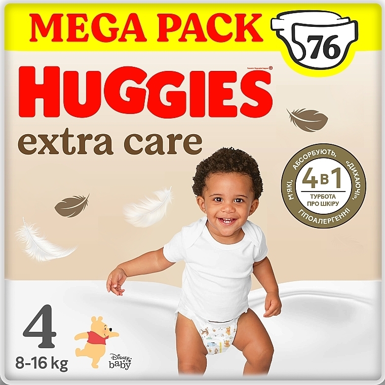 Подгузники Extra Care, размер 4 (8-16 кг), 76 шт. - Huggies — фото N1
