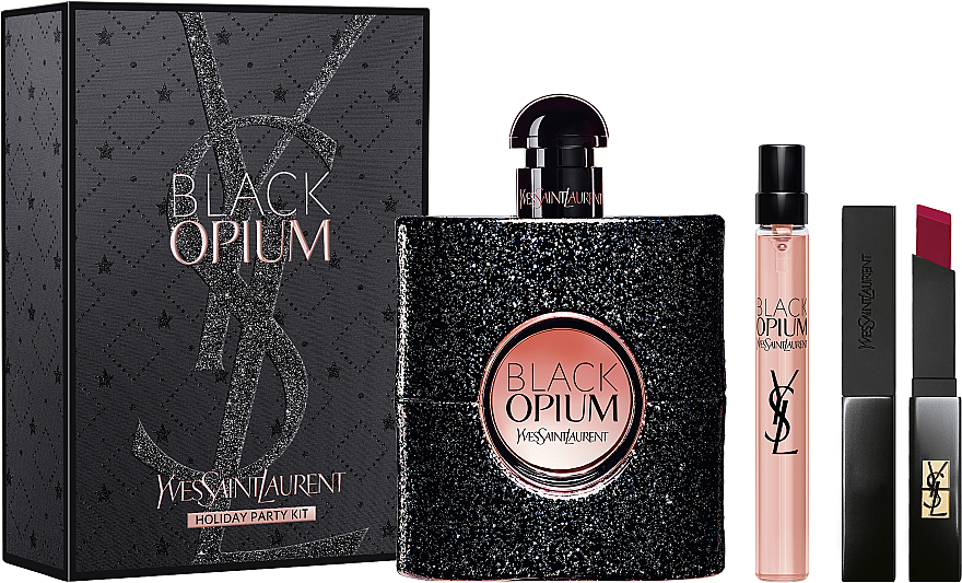 Yves Saint Laurent Black Opium - Набор (edp/90ml + edp/10ml + lipstick/2g) — фото N1