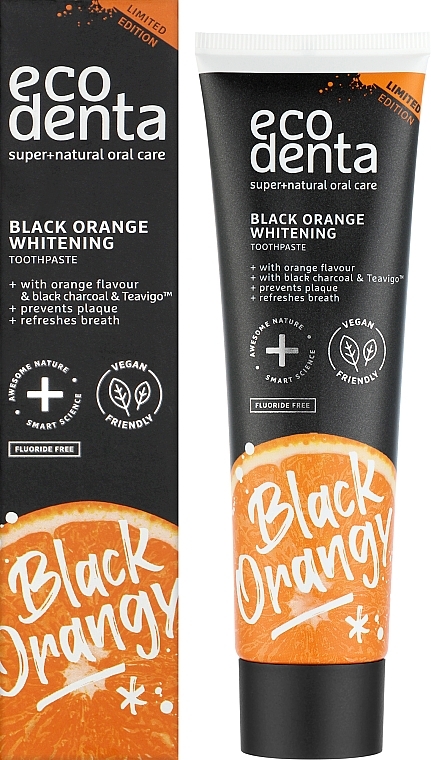 Відбілювальна зубна паста з вугіллям, зі смаком апельсина, без фтору - Ecodenta Black Orange Whitening Toothpaste — фото N2