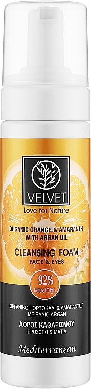 Очищаюча пінка для обличчя та очей - Velvet Love for Nature Organic Orange & Amaranth Cleansing Foam Face & Eyes