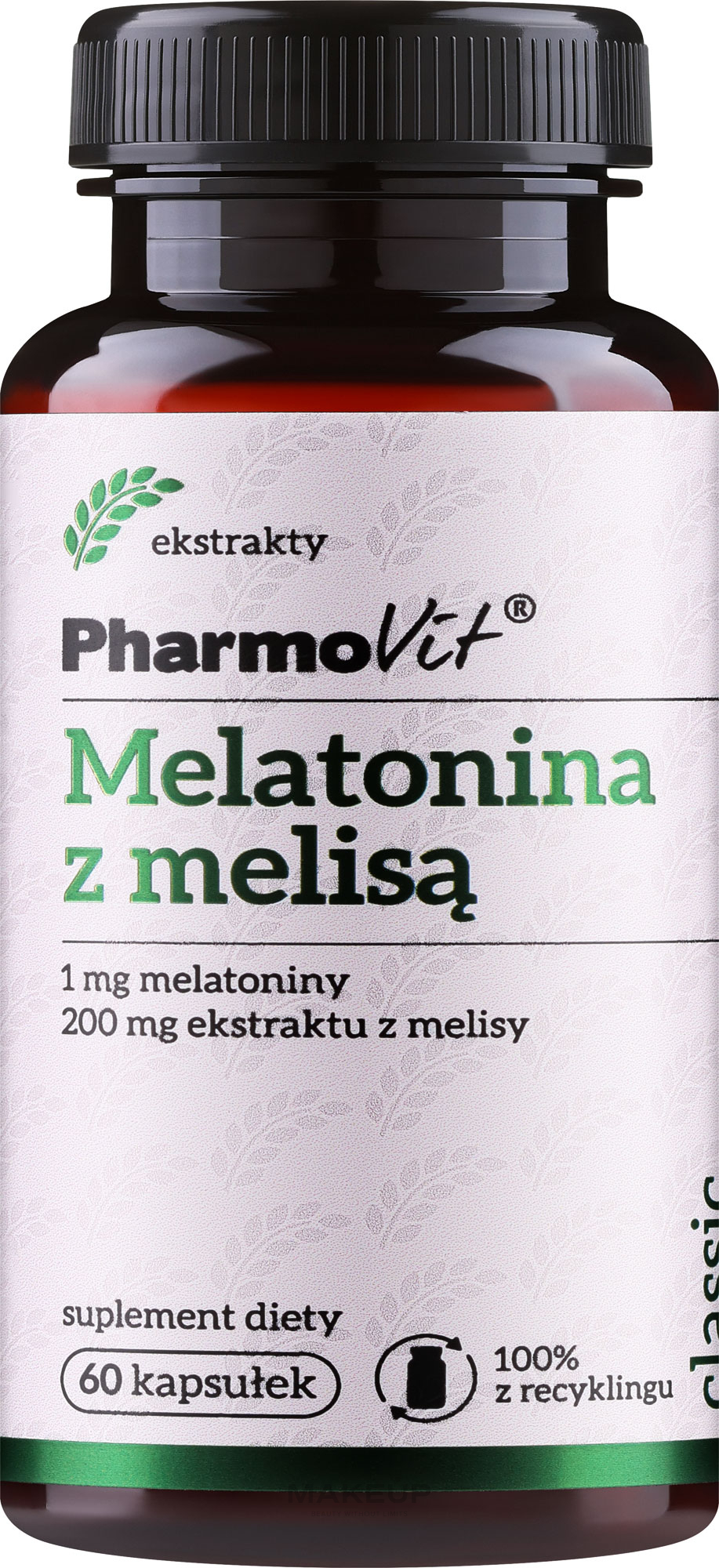 Диетическая добавка "Мелатонин с мелиссой " - PharmoVit Classic Melatonin Melissa — фото 60шт