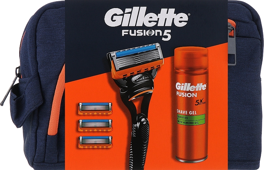 Набор - Gillette Fusion 5 (gel/200ml + razor/1pc + blade/3pcs + bag/1pc)  — фото N1