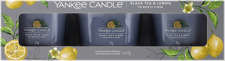 Набор ароматических свечей "Черный чай и лимон" - Yankee Candle Black Tea & Lemon (candle/3x37g) — фото N1