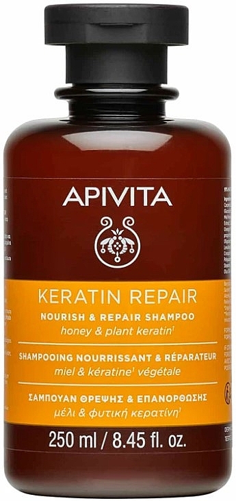 Живильний і відновлювальний шампунь з медом і рослинним кератином - Apivita Keratin Repair Nourish & Repair Shampoo with Honey & Plant Keratin — фото N1