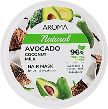 Маска для волос с маслом авокадо и кокосовым молоком, для тонких и слабых волос - Aroma Natural Hair Mask, Avocado Coconut Milk For Thin & Weak Hair  — фото N1