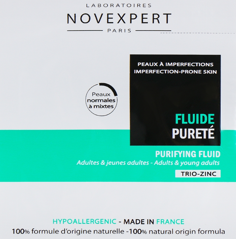 Флюид от недостатков кожи с цинком - Novexpert Trio-Zinc Purifying Fluid (пробник)