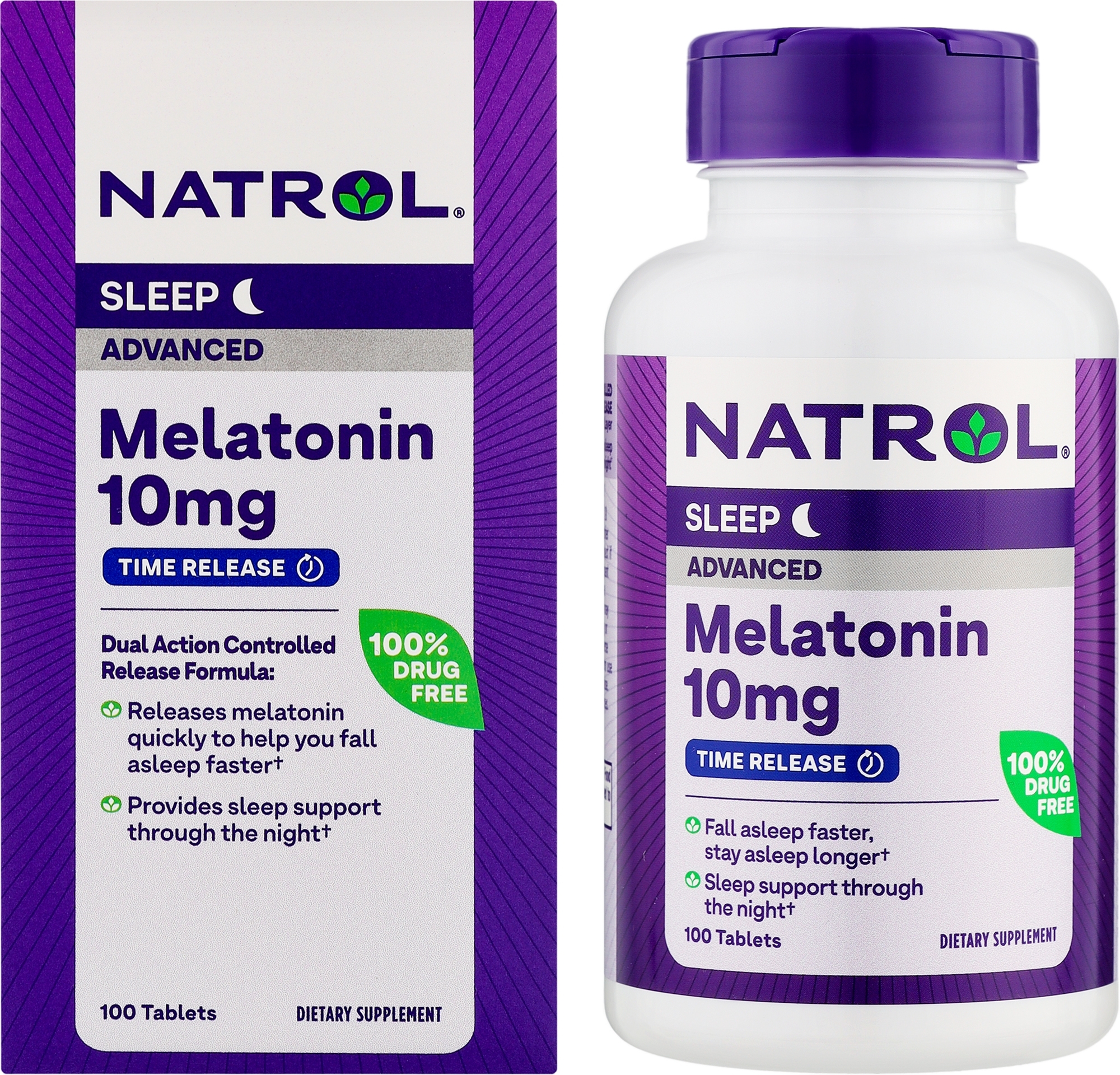 Мелатонин, 10 мг, медленное высвобождение - Natrol Sleep Melatonin Advanced Time Release  — фото 100шт