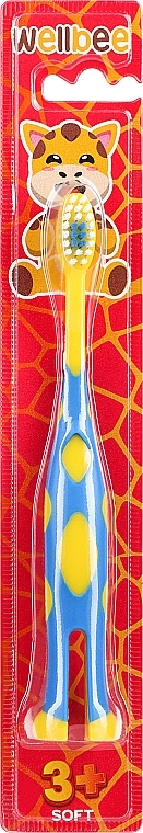 Детская зубная щетка, мягкая, от 3 лет, в блистере, желтая с голубым - Wellbee Travel Toothbrush For Kids — фото N1