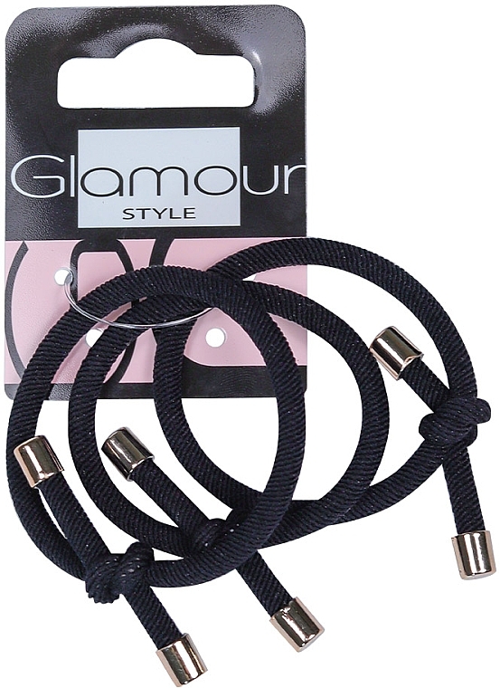 Резинки для волос с декоративными завязками, 3 шт, черные, 417177 - Glamour — фото N1