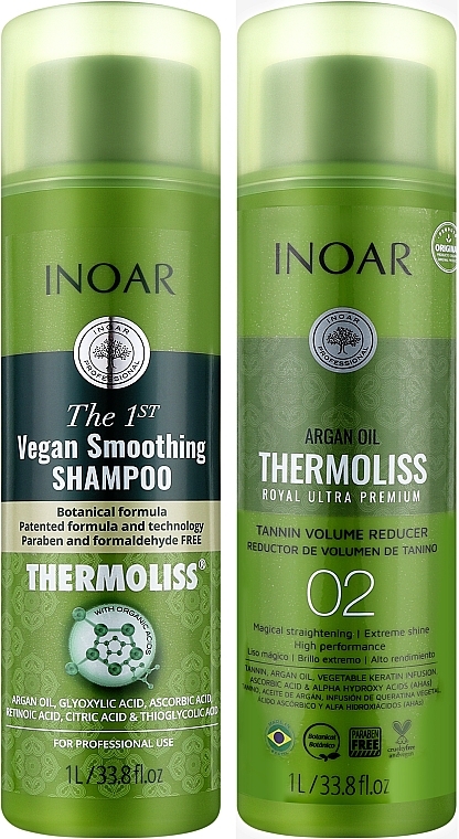 Набор для кератинового выпрямления волос - Inoar Argan Oil Thermoliss (shm/1000ml + treatment/1000ml) — фото N1