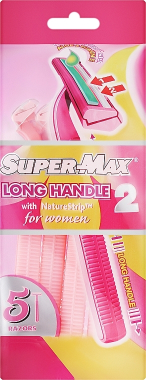 Набір бритв без змінних картриджів, 5 шт. - Super-Max Long Handle 2 For Women — фото N1