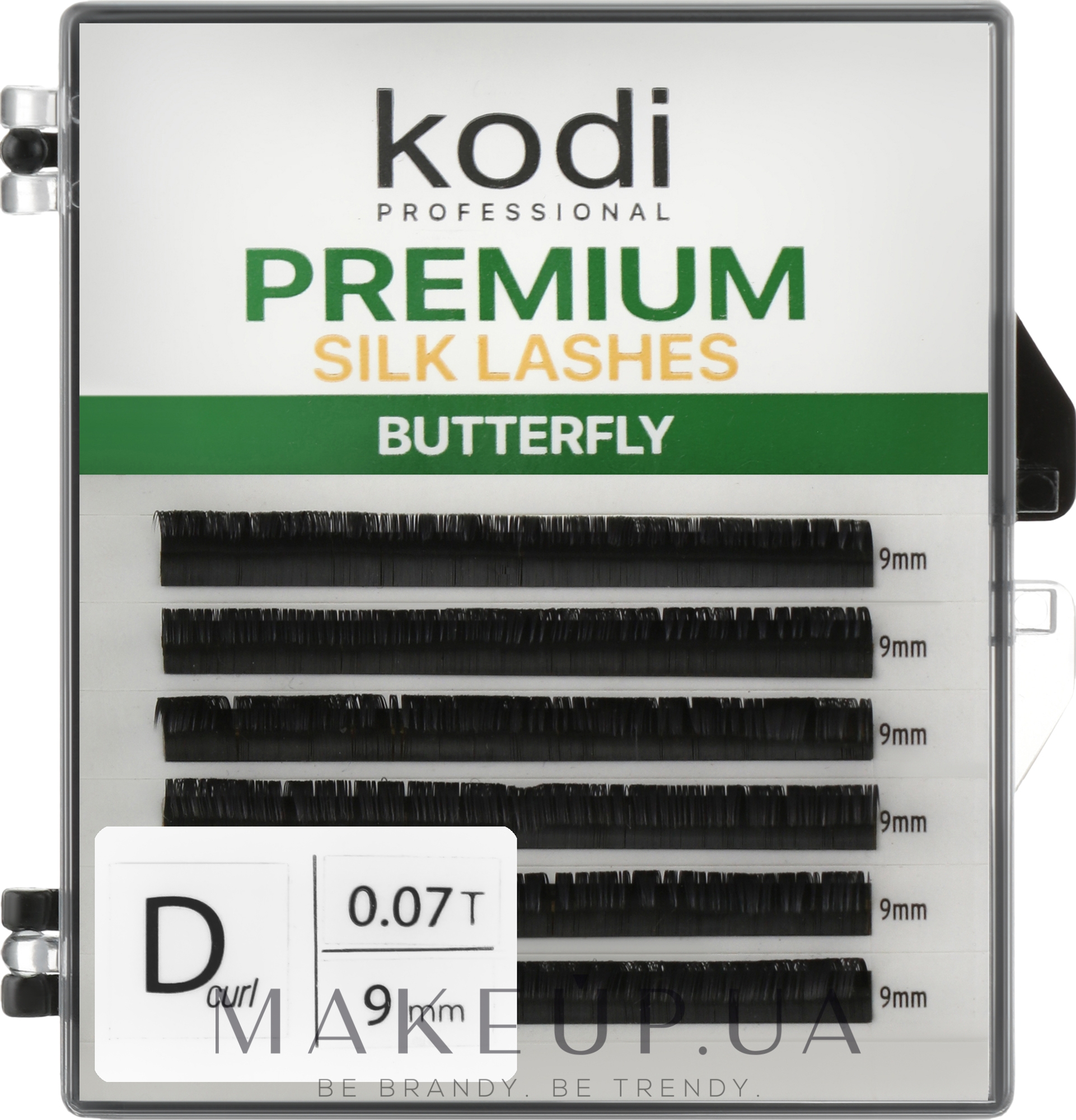 Накладні вії Butterfly Green D 0.07 (6 рядів: 9 мм) - Kodi Professional — фото 1уп
