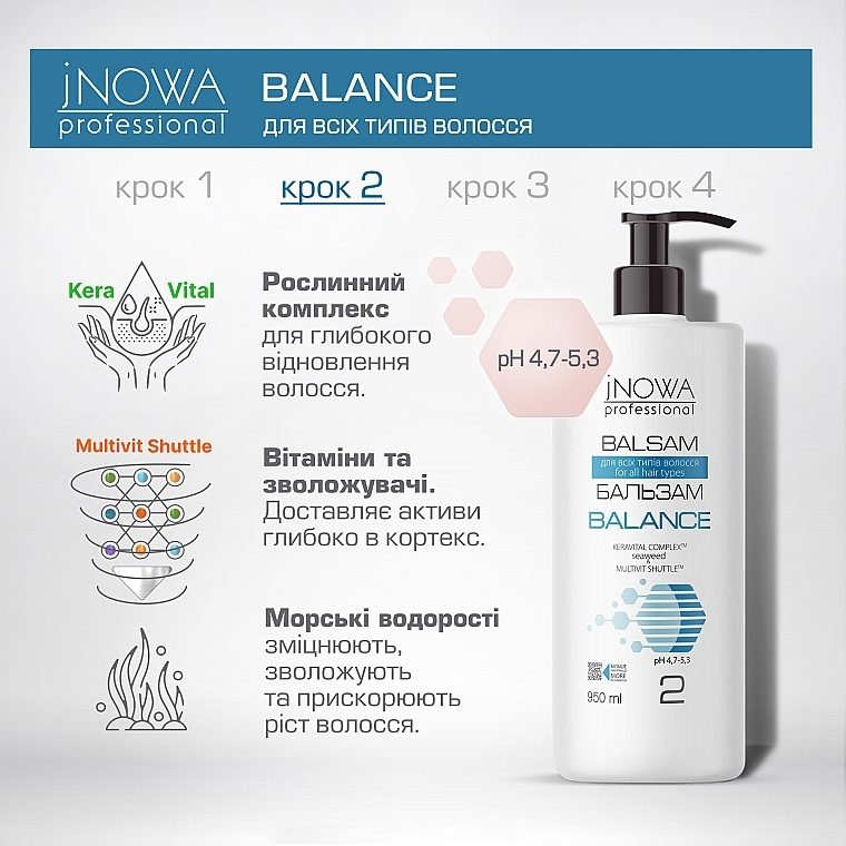 Бальзам для всіх типів волосся, з дозатором - JNOWA Professional 2 Balance Hair Balm — фото N2