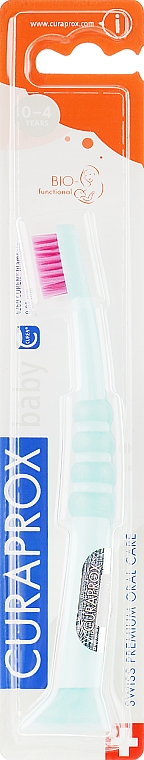 Зубна щітка дитяча CS Baby з гумованою ручкою (0-4), зелена, рожева щетина - Curaprox — фото N2