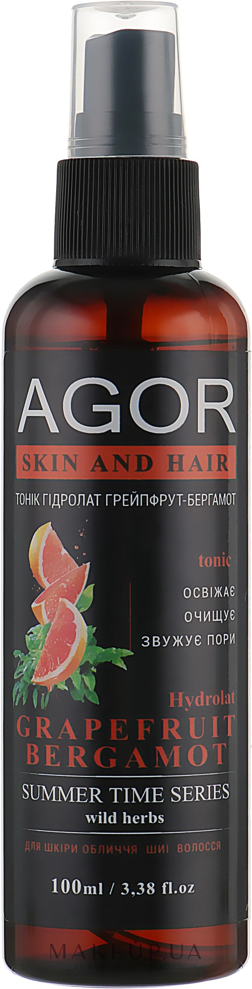 Тоник "Гидролат грейпфрут-бергамот" - Agor Summer Time Skin And Hair Tonic — фото 100ml
