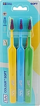 Набір зубних щіток, 3 шт., жовта + блакитна+ зелена - TePe Colour Soft — фото N1