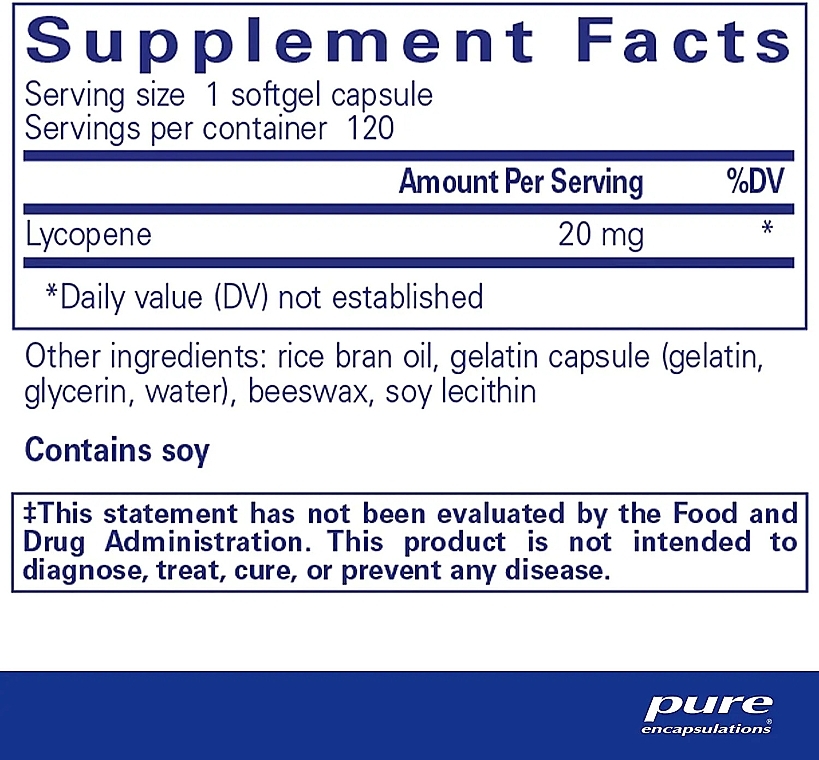 Дієтична добавка "Лікопін" 20 мг, капсули - Pure Encapsulations Lycopene — фото N2