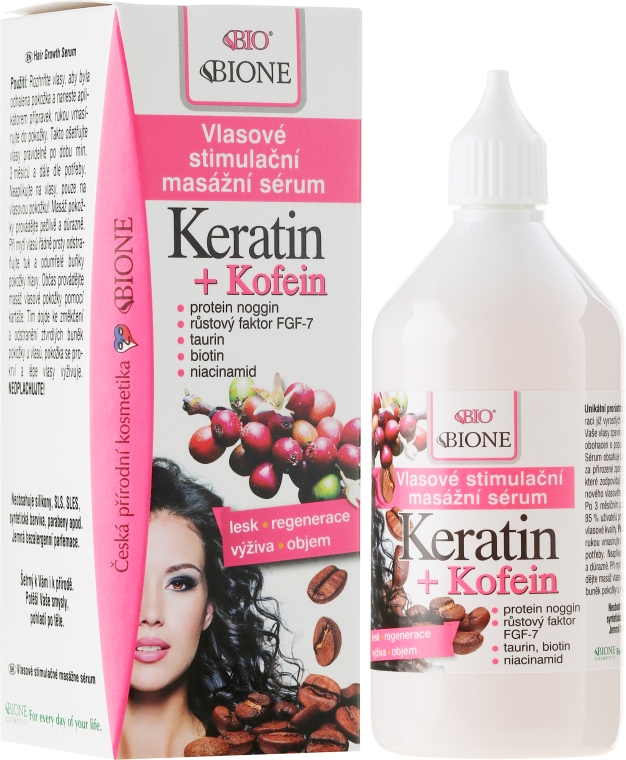 Сироватка для волосся - Bione Cosmetics Keratin + Caffeine Stimulating Massaging Hair Serum — фото N1