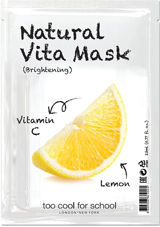 Освітлювальна тканинна маска для обличчя "Лимон" з вітаміном С - Too Cool For School Natural Vita Mask Brightening — фото N1