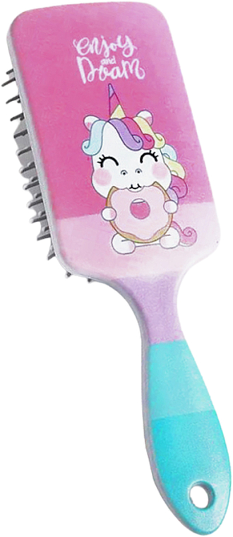 Щітка для волосся "Enjoy And Dream. Єдиноріг" масажна, матова, прямокутна, рожева - Cosmo Shop — фото N1