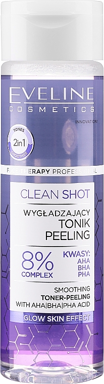 Разглаживающий тоник-пилинг - Eveline Clean Shot Smoothing Tonic-Peeling with 8% AHA BHA PHA Acid — фото N1