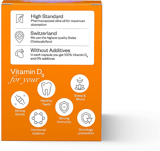 Витамин Д3 5000 IU, 60 капсул - Perla Helsa Vitamin D3 5000 UI Ultra Dietary Supplement  — фото N2