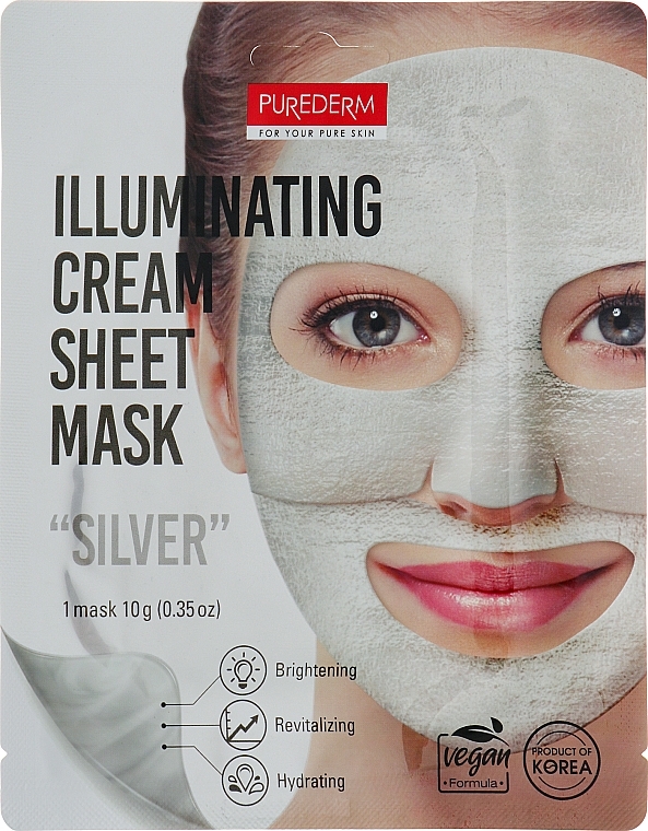Освітлювальна фольгована маска для обличчя "Срібло" - Purederm Illuminating Cream Sheet Mask Silver — фото N1