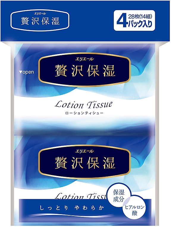 Карманные двухслойные бумажные салфетки-платочки "Premium lotion", 4х14шт - Elleair