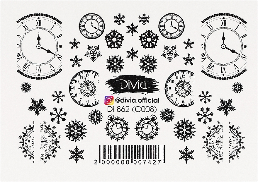 Наклейки для нігтів рельєфні "Комбі", Di862 - Divia Embossed nail stickers "Combi", Di862