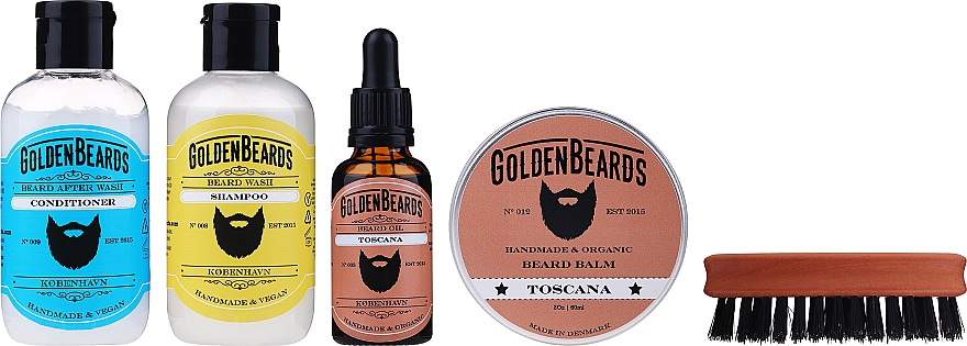 Набір - Golden Beards Starter Beard Kit Toscana (balm/60ml + oil/30ml + shm/100ml + cond/100ml + brush) — фото N2