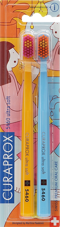 Набор зубных щеток CS 5460 "Bathroom 2021", ультрамягкие, голубая + желтая - Curaprox — фото N1