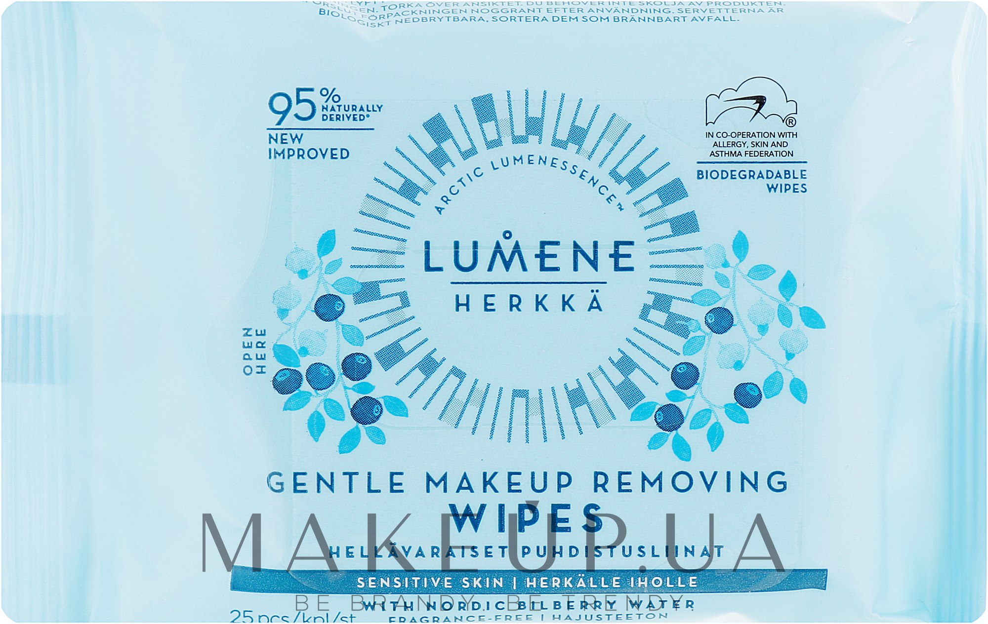 Салфетки для деликатного снятия макияжа 3в1 - Lumene Herkka Gentle Makeup Removing Wipes — фото 25шт