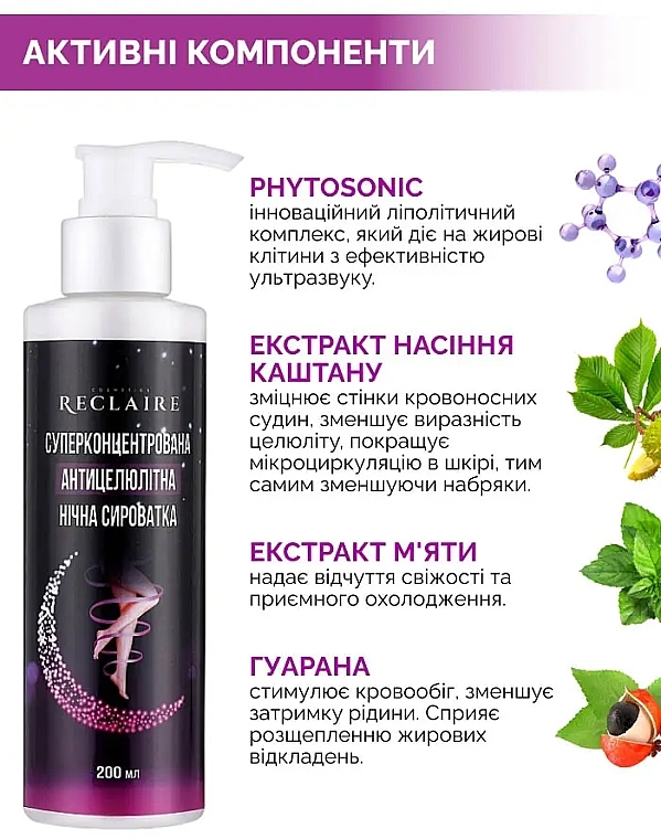 Суперконцентрированная антицеллюлитная ночная сыворотка - Reclaire Cosmetics — фото N5