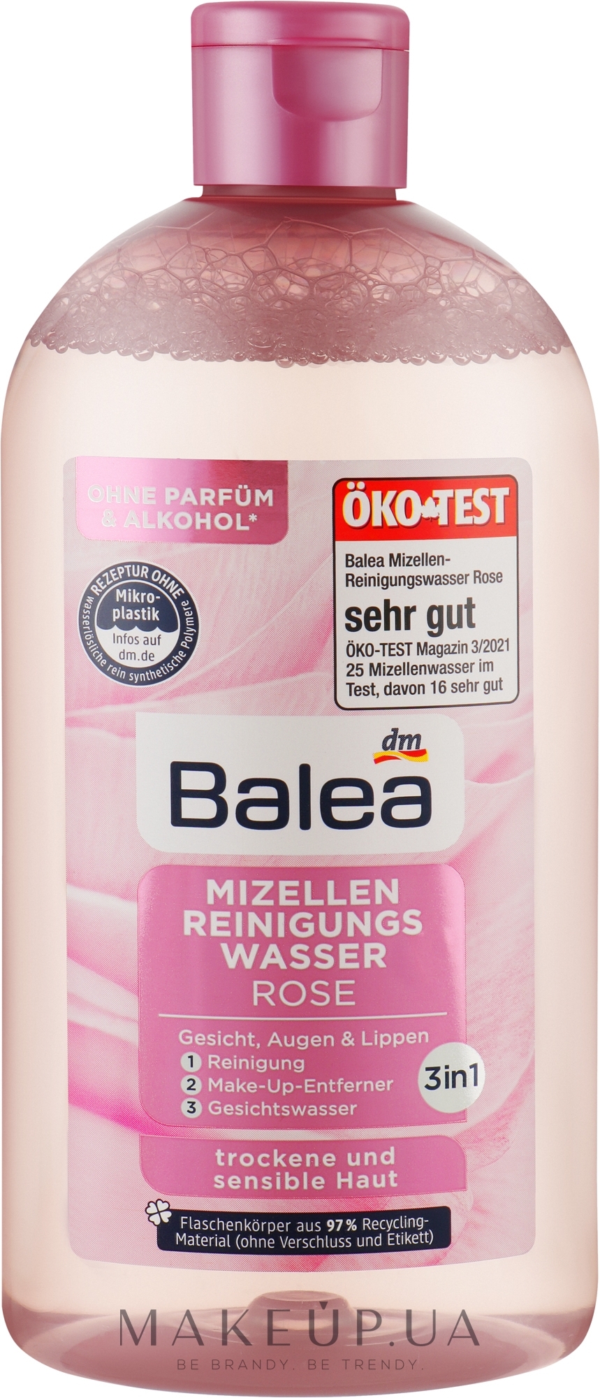 Очищувальна міцелярна вода для сухої та чутливої шкіри - Balea Rose 3 In 1 — фото 400ml