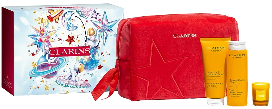 Набір - Clarins Tonic Ritual Christmas Set (show/conc/200ml + b/balm/200ml + candle/35g + bag/1pc) — фото N1