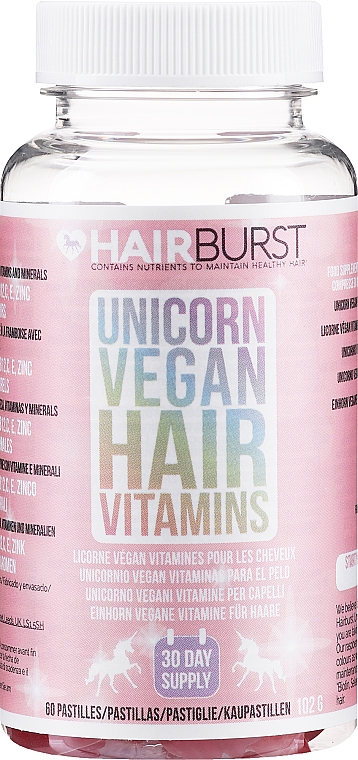 Витамины для роста и укрепления волос для веганов - Hairburst Unicorn Vegan Hair Vitamins — фото N1