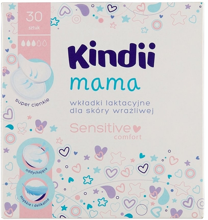 Лактационные прокладки для чувствительной кожи груди, 30 шт - Kindii Mama Sensitive & Comfort Breast Pads For Sensitive Skin — фото N1