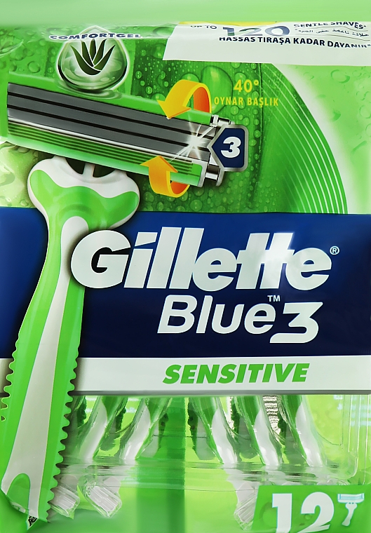 Набір одноразових станків для гоління, 9 + 3 шт. - Gillette Blue 3 Sensitive — фото N1
