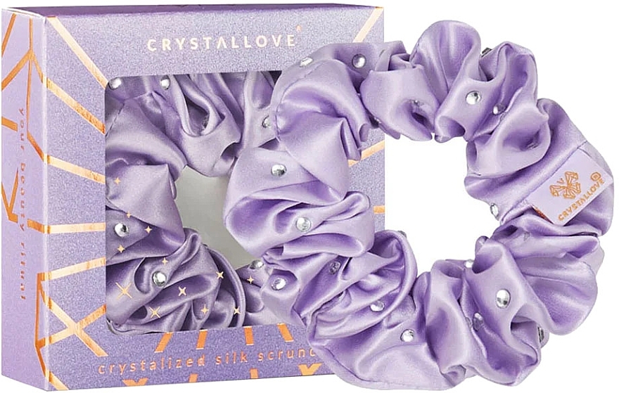 Шелковая резинка для волос с кристаллами, лиловая - Crystallove Silk Hair Elastic With Crystals Lilac — фото N1