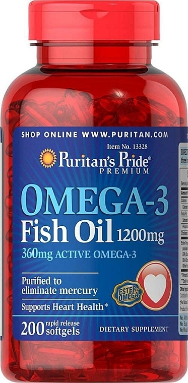 Омега-3, 1200 мг, в гелевых капсулах - Puritan's Pride Omega-3 Fish Oil 1200mg/360mg Softgels — фото N1