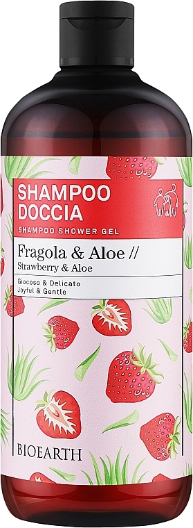 Шампунь-гель для душу "Полуниця та алое" - Bioearth Family Strawberry & Aloe Shampoo Shower Gel — фото N2